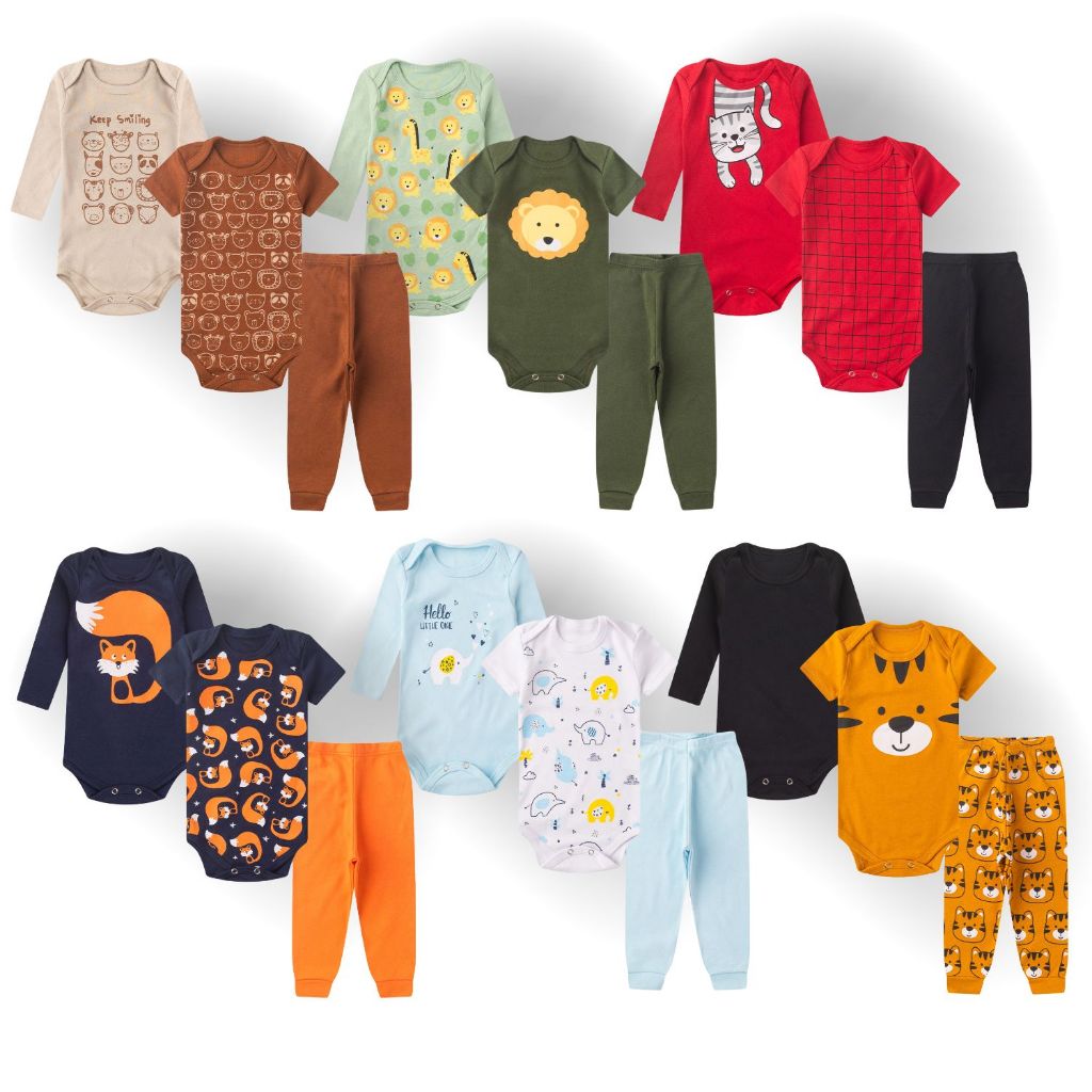 Kit 12 peças body bebê manga curta manga longa mijão menino roupa bebe