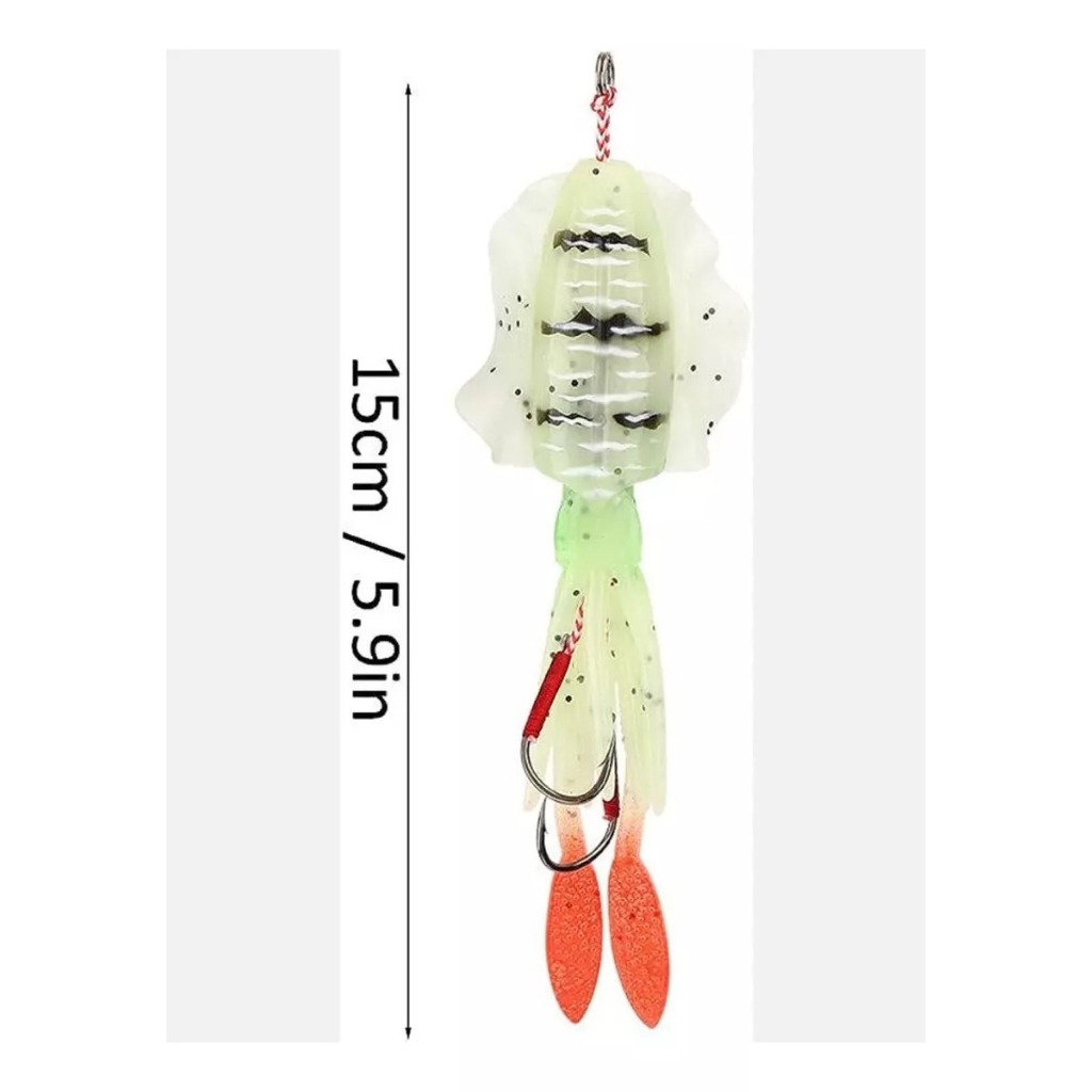 Isca Artificial Lula Polvo Luminosa 60gr 15cm Com Hook Anzol Isca Lula Com Anzol E Chumbada
