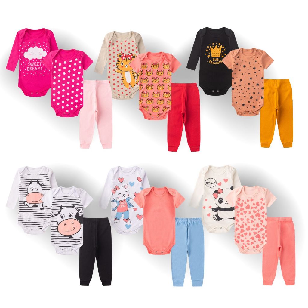 Kit 15 peças body bebê manga curta longa calça menina roupa bebe  infantil