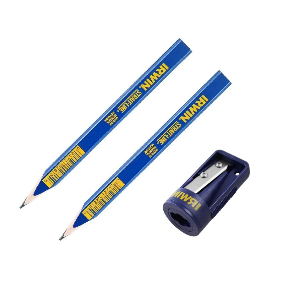 Kit 2 Lápis De Carpinteiro + Apontador Para Lapis 233250 Irwin Profissional