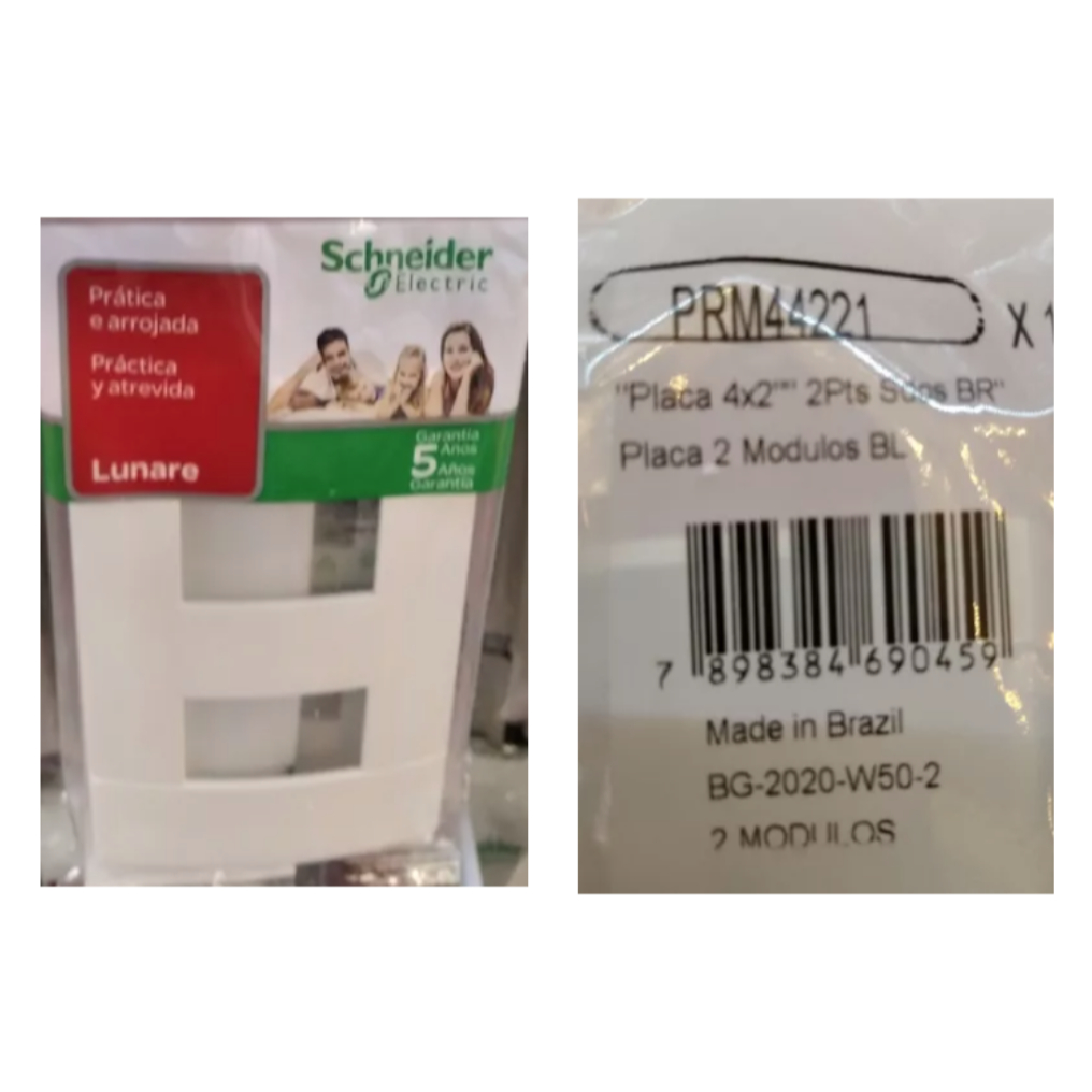 KIT 2 TAMPAS Placa Espelho 4x2 2 Módulos Lunare Prm44221 Schneider