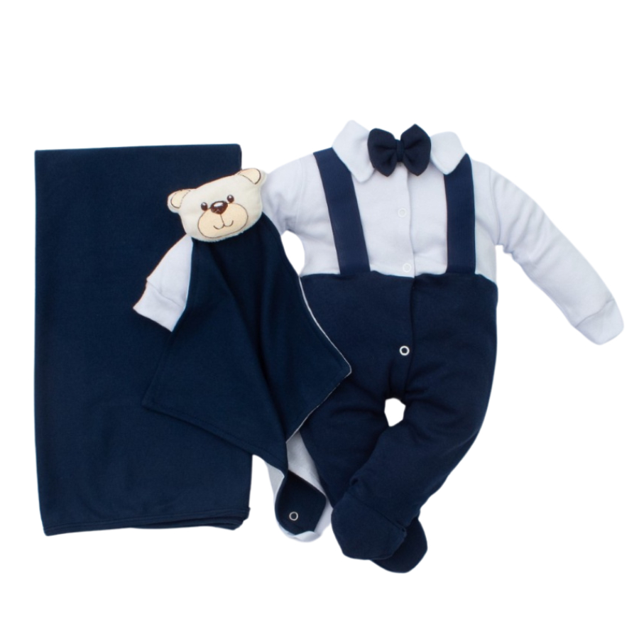 Saida Maternidade para Menino Suspensório Azul Marinho 100% Algodão - Conjunto Infantil para Menino em Oferta na Shopee