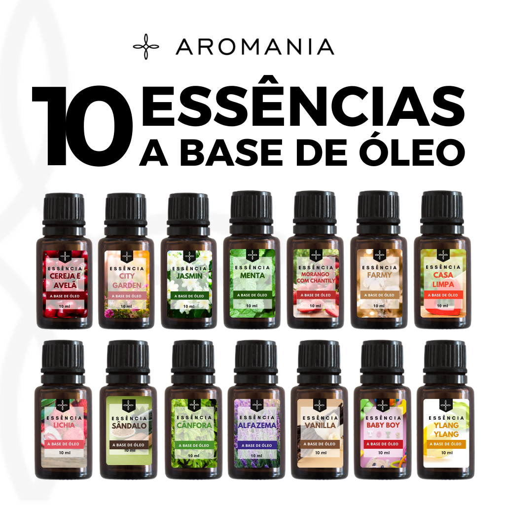 Kit Essência a Base de Óleo Concentrada Para Velas, Home Spray, Cosméticos e Difusor 10 Unidades - Monte Seu Kit
