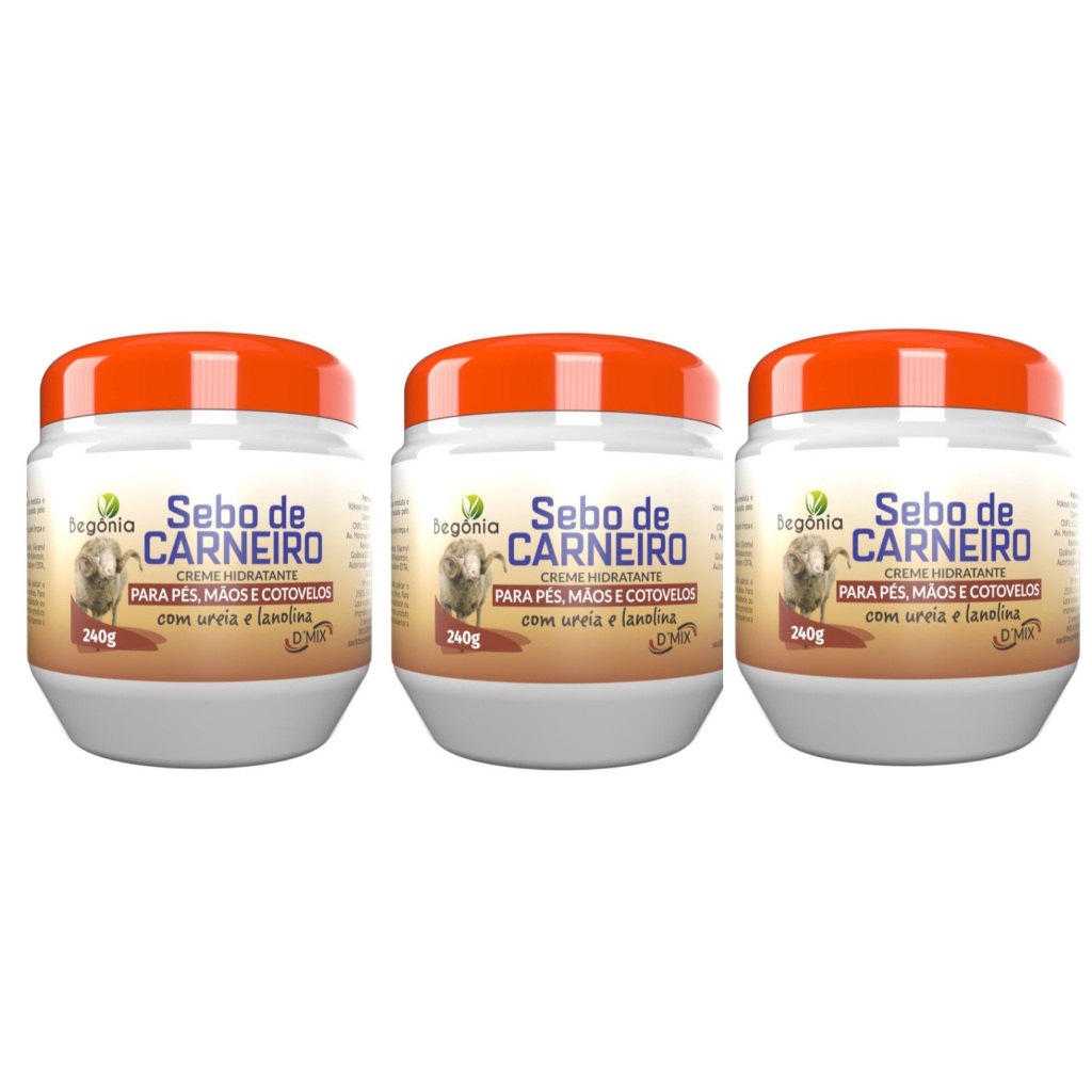 Creme Sebo de Carneiro 240g ( kit 3 und ) - Begônia Cosméticos