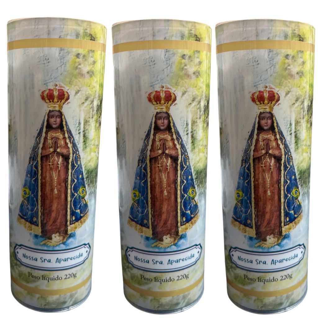 Velas Votiva 7 Dias 220g Nossa Senhora Aparecida embalagem com capa PVC perfeitas para novenas em Oferta na Shopee