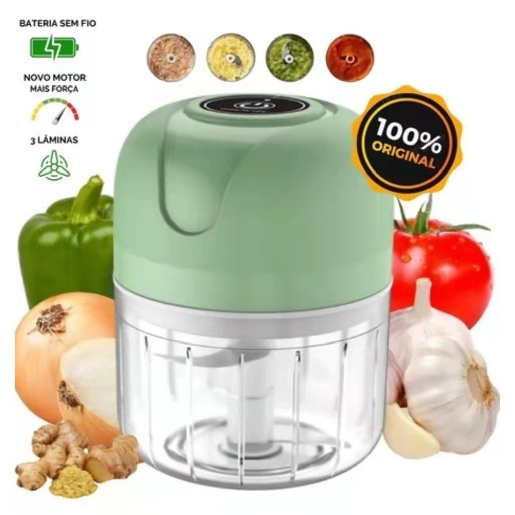 Mini Processador Elétrico de Alimentos Portátil com 3 lâminas de aço inox USB 250ml ANJGG