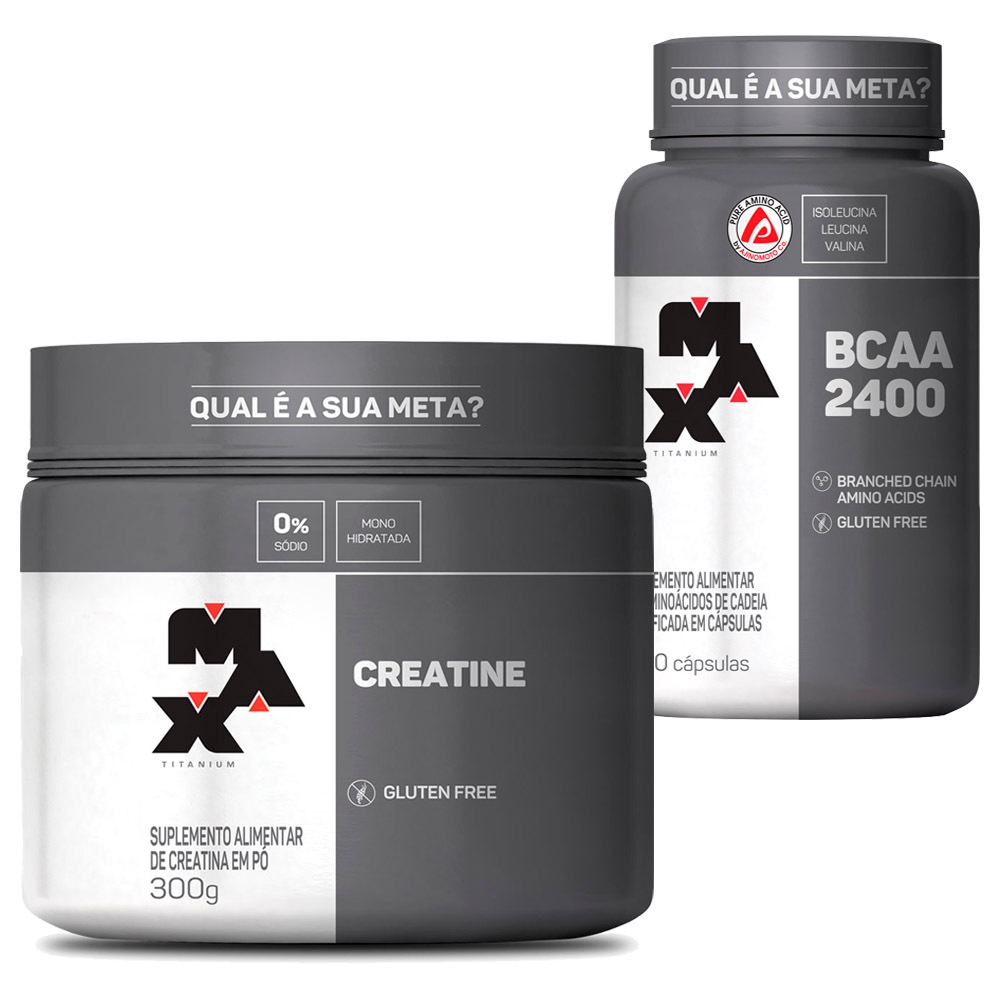 Kit Creatina Monohidratada 100% Pura 300g + Bcaa 2400 200 Cápsulas - Max Titanium