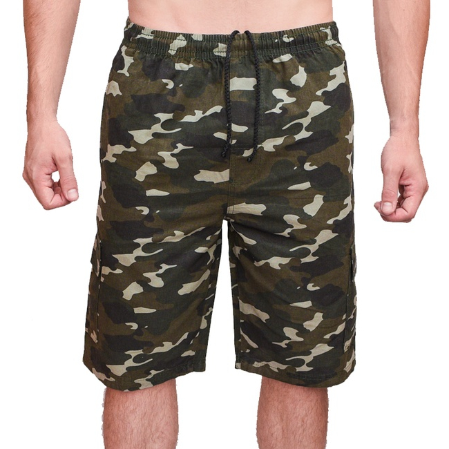 Bermuda Sarja Brim Camuflada Militar Cargo 5 bolsos Cordão Elástico Masculina Barato Revenda Tático