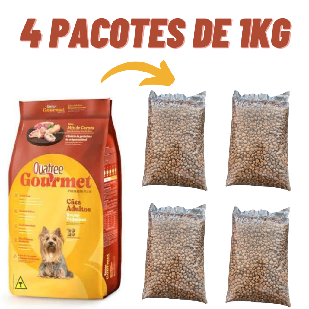 Kit 4 pcts Ração Para Cães Quatree Gourmet Raças Pequenas Adultos em Oferta na Shopee