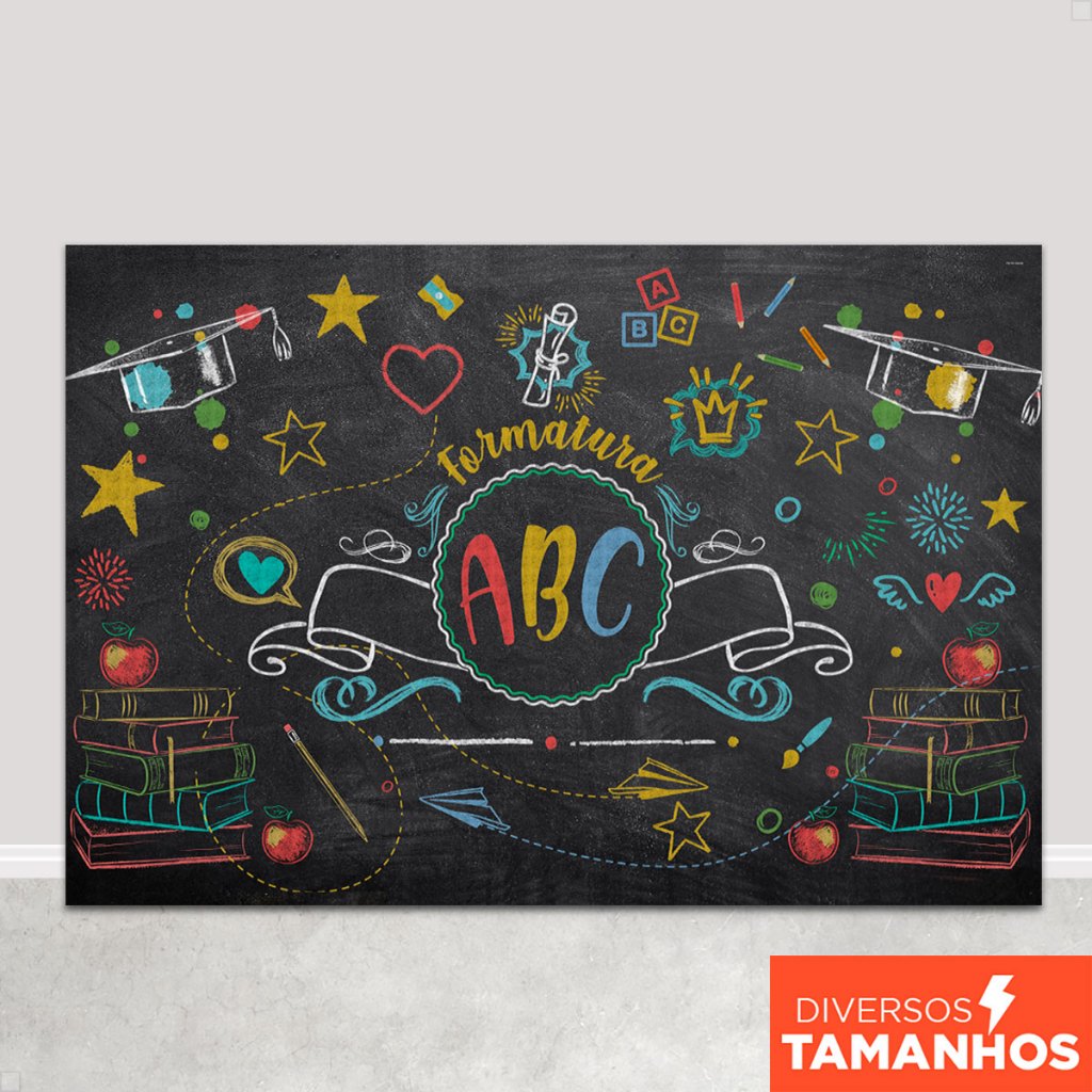 Fundo Fotográfico Formatura Infantil Cenário ABC Chalkboard Painel Em Tecido Sublimado - FFB-394 em Oferta na Shopee