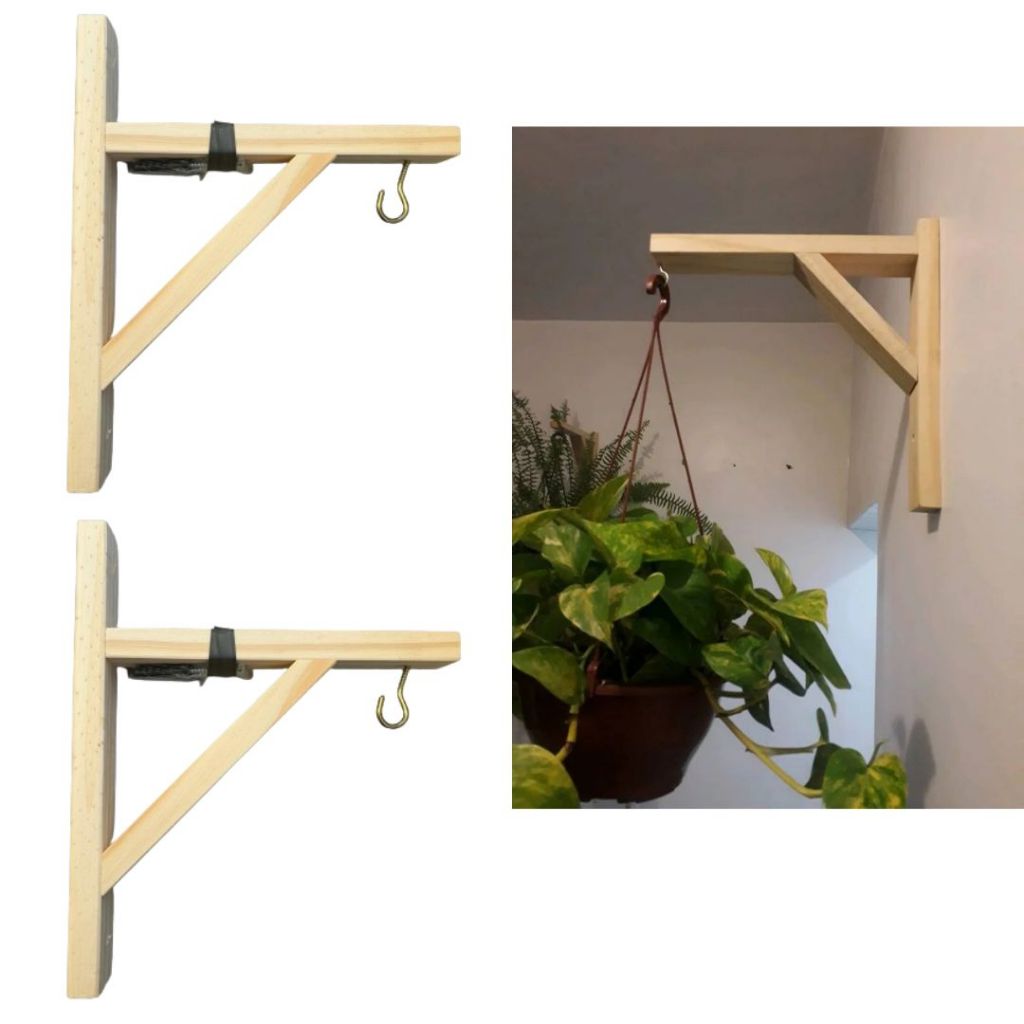 Kit 4 Mão Francesa em Madeira Pinus - Ideal para Suporte de Plantas!