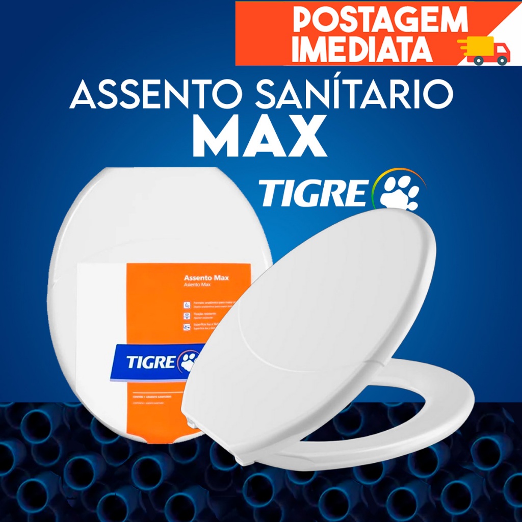 Assento Max Tampa Vaso Sanitario Tigre Lisa Resistente Oval