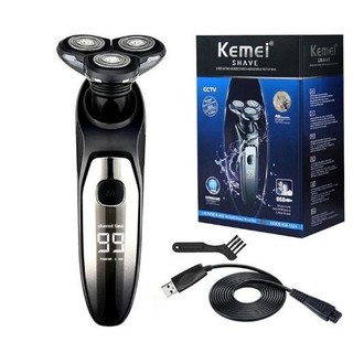 Barbeador Elétrico Recarregável Shave 3 Rotações Kemei 1524