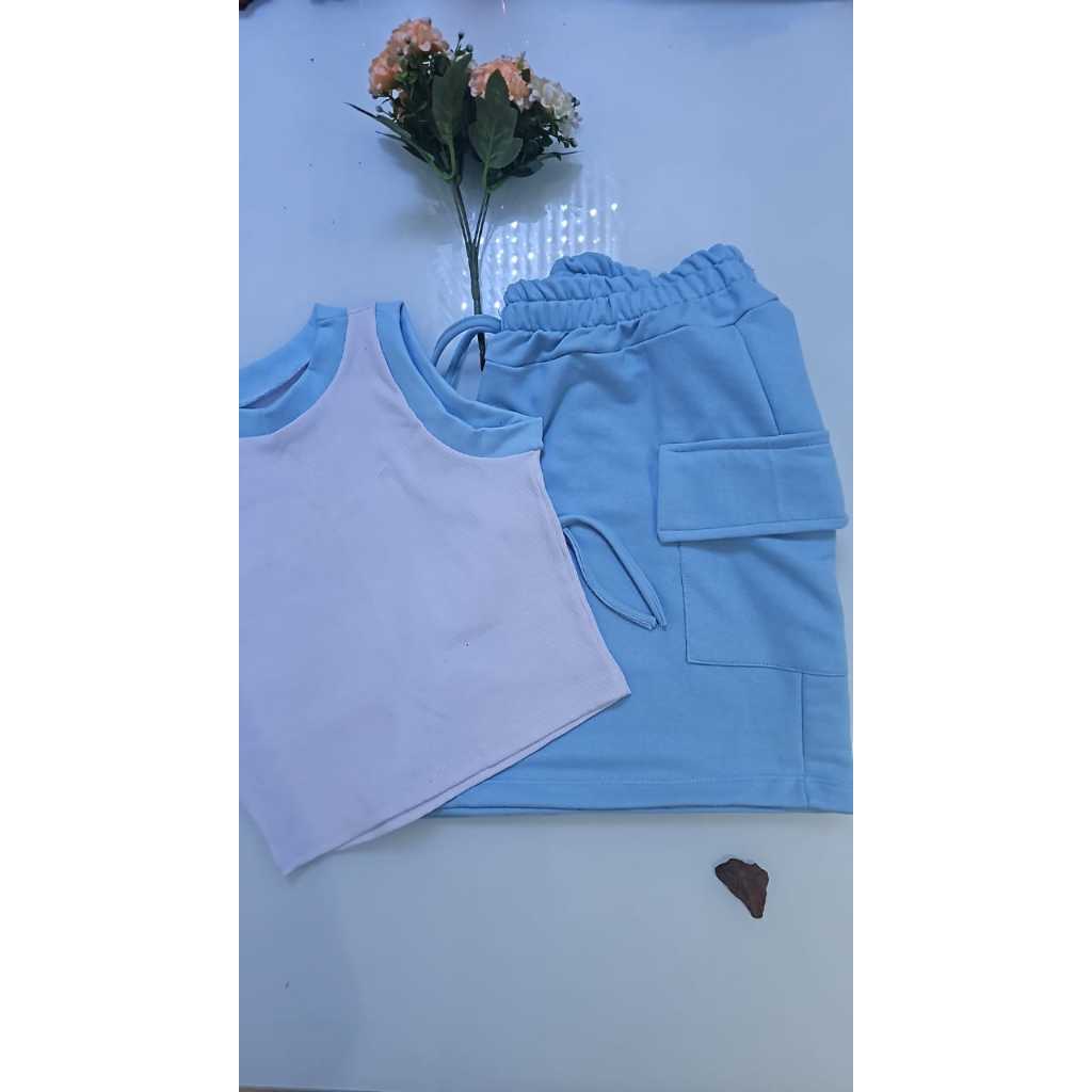 Conjunto Esmeralda - Shorts cintura alta Modelo Bermuda + Blusa de Ribana muitas cores Disponiveis