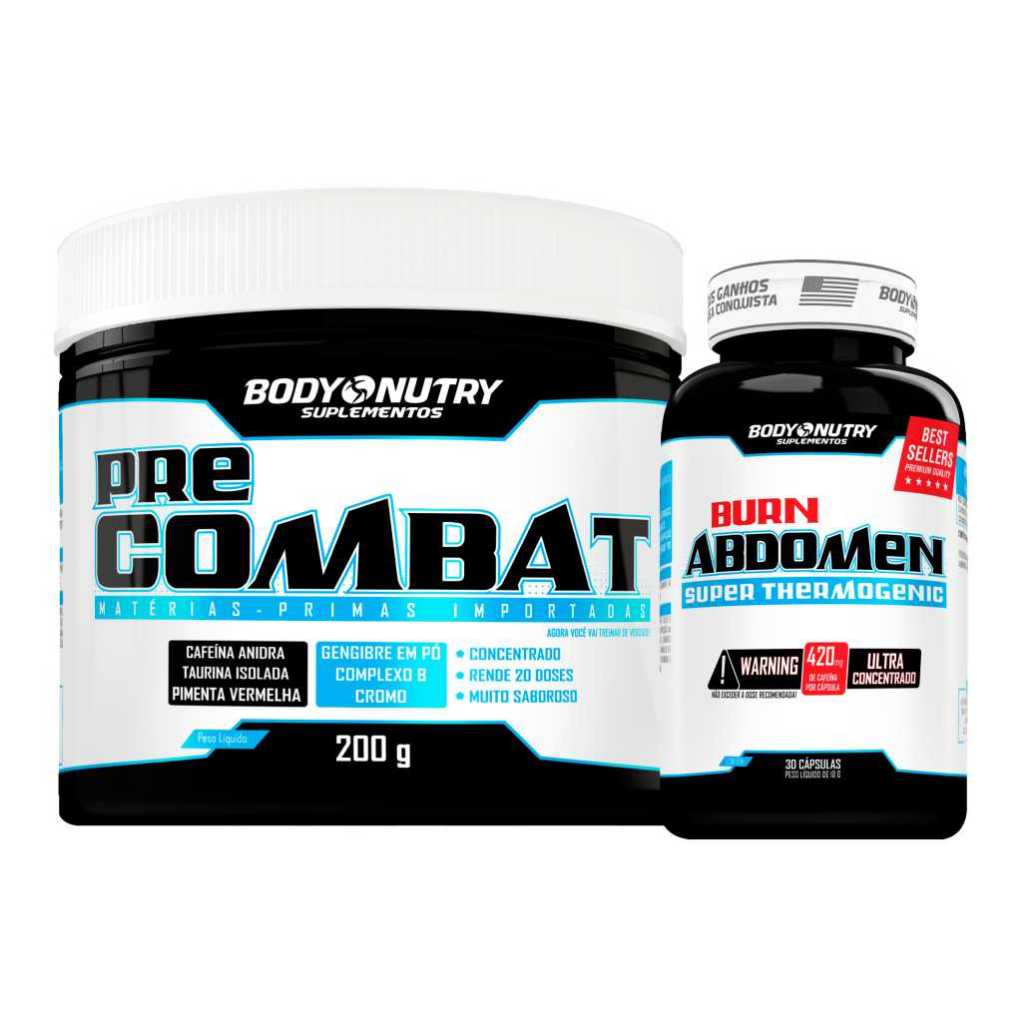 Kit Pré Treino para Treinos Intensos - Burn Abdomen, 30 cáps + Pré Combat, 200g em Oferta na Shopee