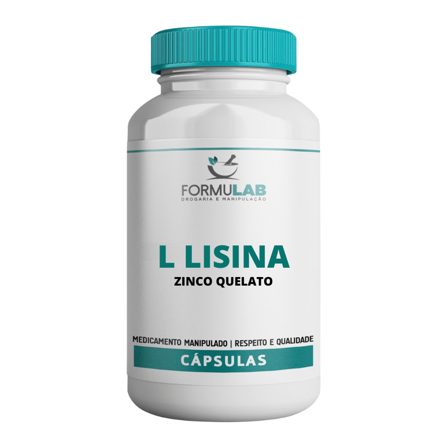 L Lisina 500mg + Zinco Quelato 25mg Contém 60 Cápsulas - Vegan