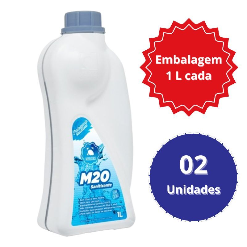 02x M20 Sanitizante 1L Maresias Tratamento Sem Cloro para Piscina Spa Ofurô e Banheira