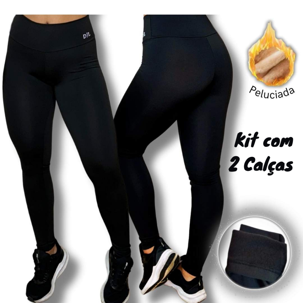 Kit com 2 Legging Flanelada Grossa Calça Leg Peluciada Forrada Por Dentro Costura Reforçada Calça Térmica