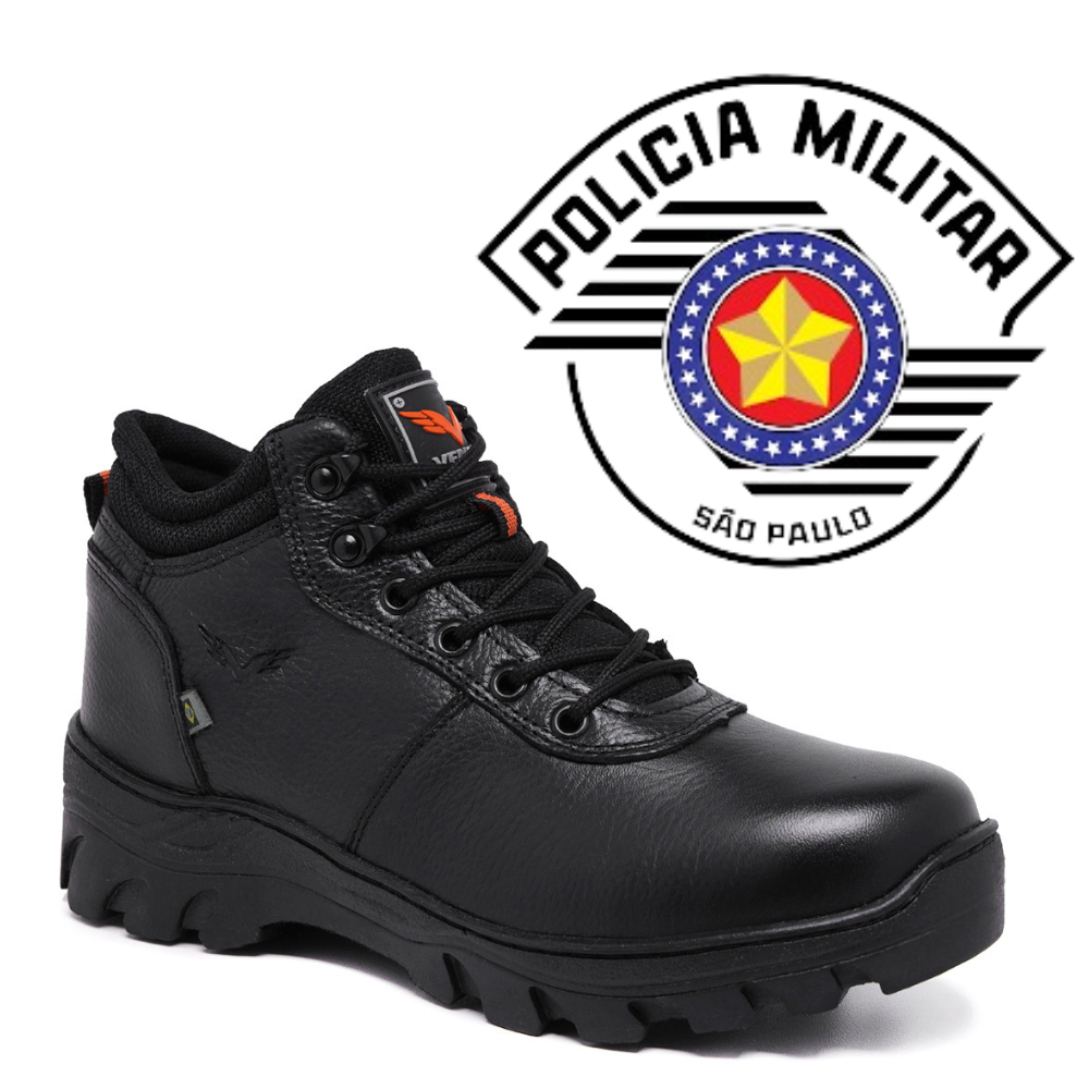 COTURNO MILITAR PM SEGURANÇA BOTA TÁTICA ROCAN FEITO EM COURO COM SOLA COSTURADA ANTI DERRAPANTE