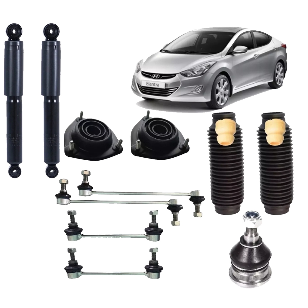 Kit Coxim Batente Coifa Dianteira + Bieletas Diante e Traseira + Pivo Da Bandeja e Amortecedor Traseiro Hyundai Elantra 2013 2014 2015 2016