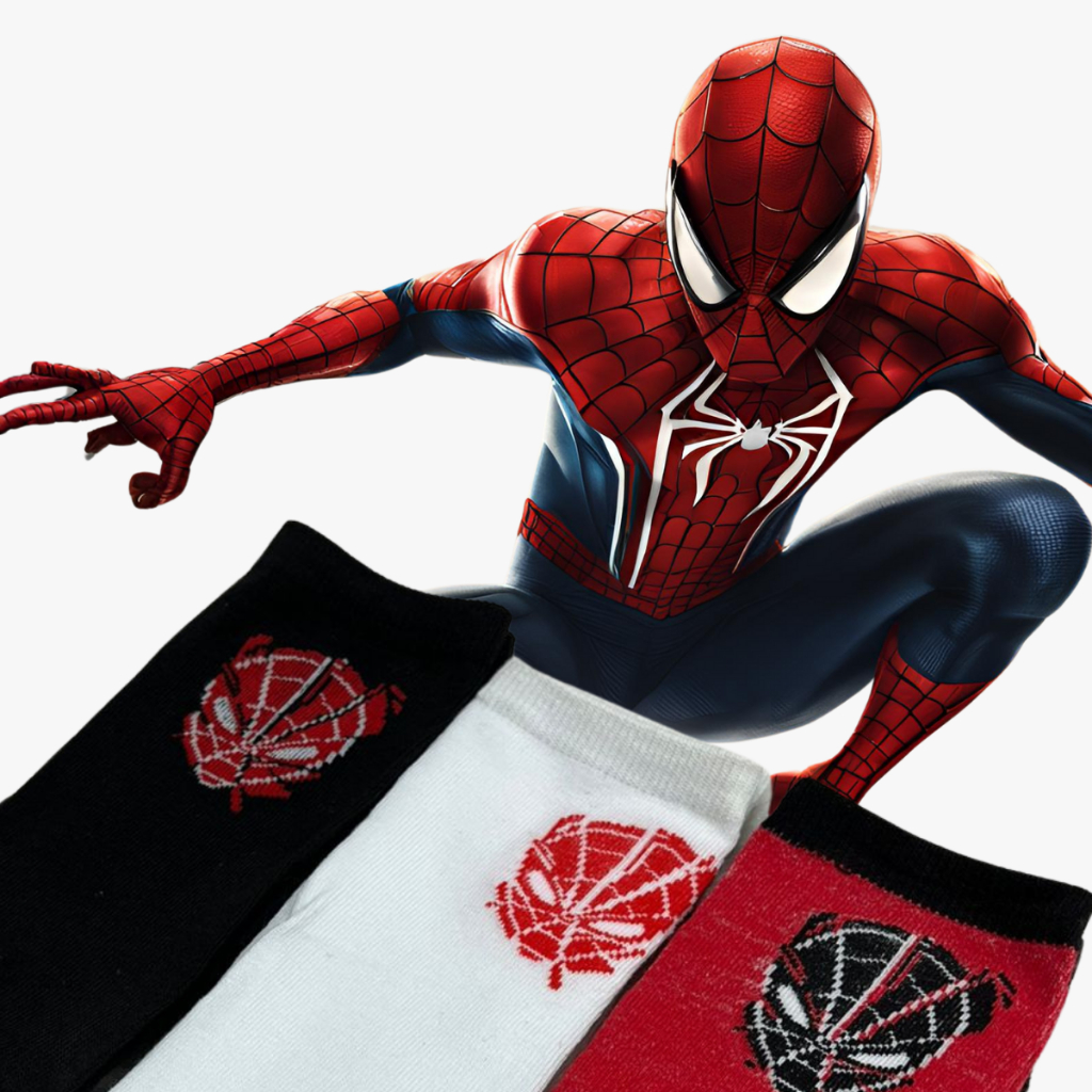 MEIA MASCULINA HOMEM ARANHA MARVEL CANO LONGO KIT COM 3 PARES em Oferta na Shopee