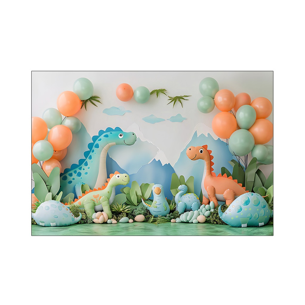 Fundo Fotográfico - Dinossauros Cute com Balões 004