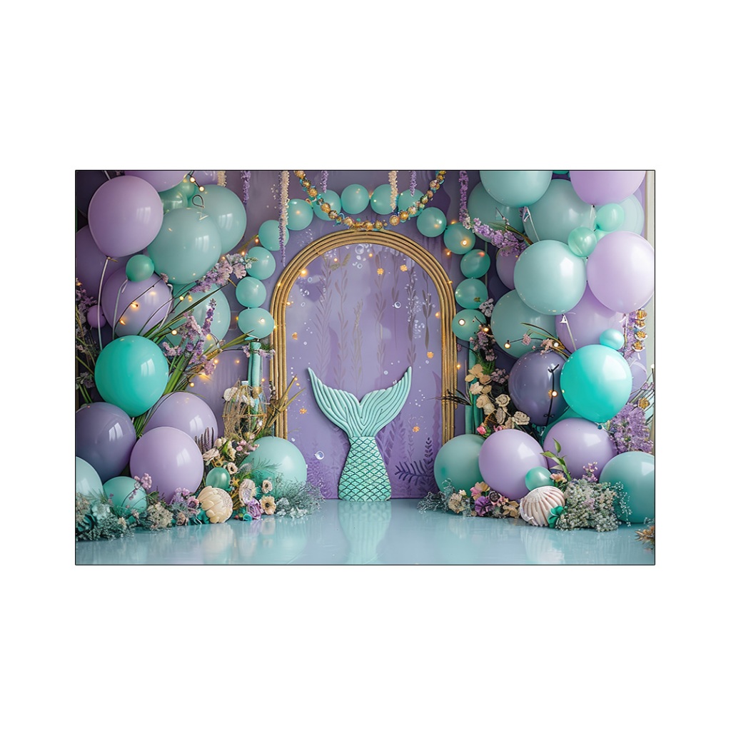 Fundo Fotográfico -  Cenário Cauda de Sereia e Balões 003