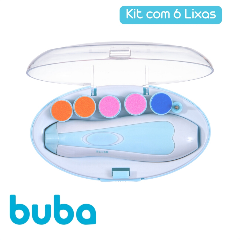 Kit de Lixar Unha do Bebê Elétrico com Estojo e 06 Lixas Luz de Led Buba - Mom & Baby