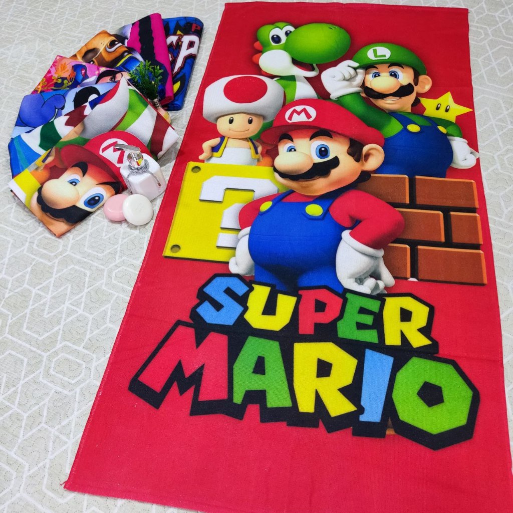Toalha SUPER MARIO BROS de Banho e Praia Infantil Temática Personalizada Gigante Algodão Vermelho em Oferta na Shopee