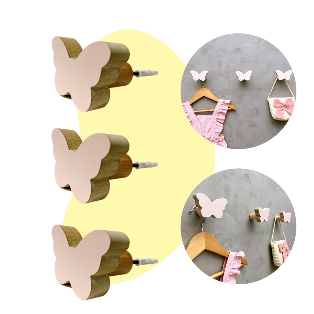 3 Ganchos parede borboleta infantil decoração baby 3Bobb15c em Oferta na Shopee