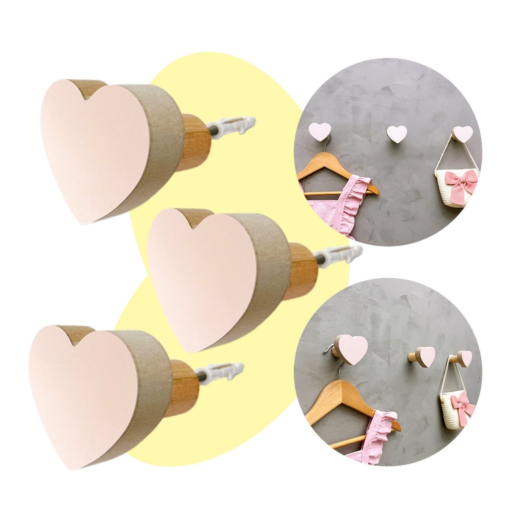 3 Ganchos de parede coração infantil decoração baby 3Cabb15c em Oferta na Shopee