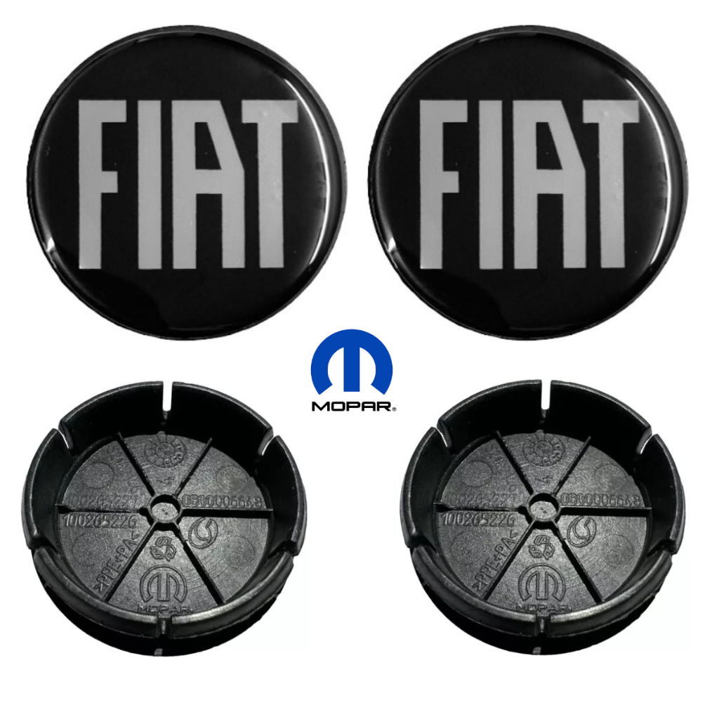 Jogo Calota Miolo Emblema Logo Roda Fiat Preto Aro 14 15 17 Original Mopar