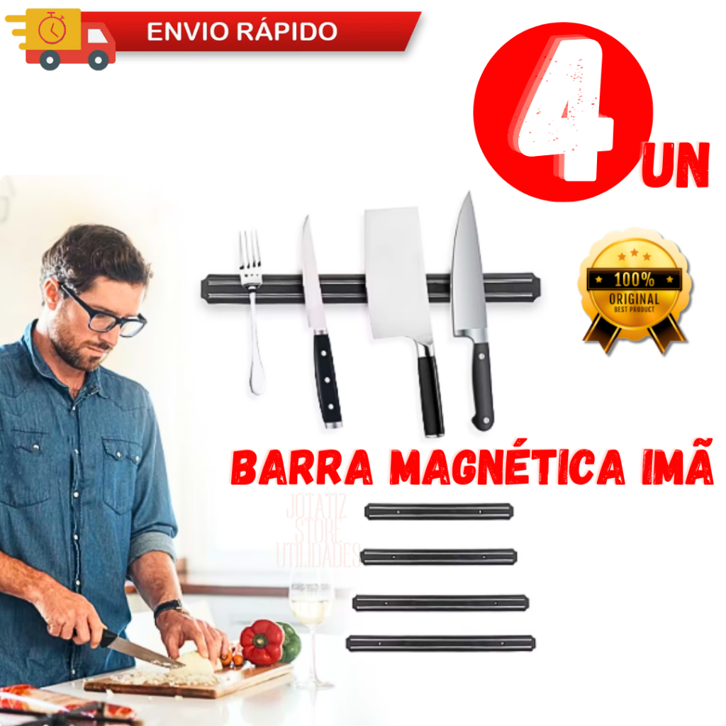 Jogo Com 4 Barra Magnética Suporte Para Facas Utensílios Chaves Ferramentas Tira Imantada 33cm Para Cozinha Restaurante Oficina