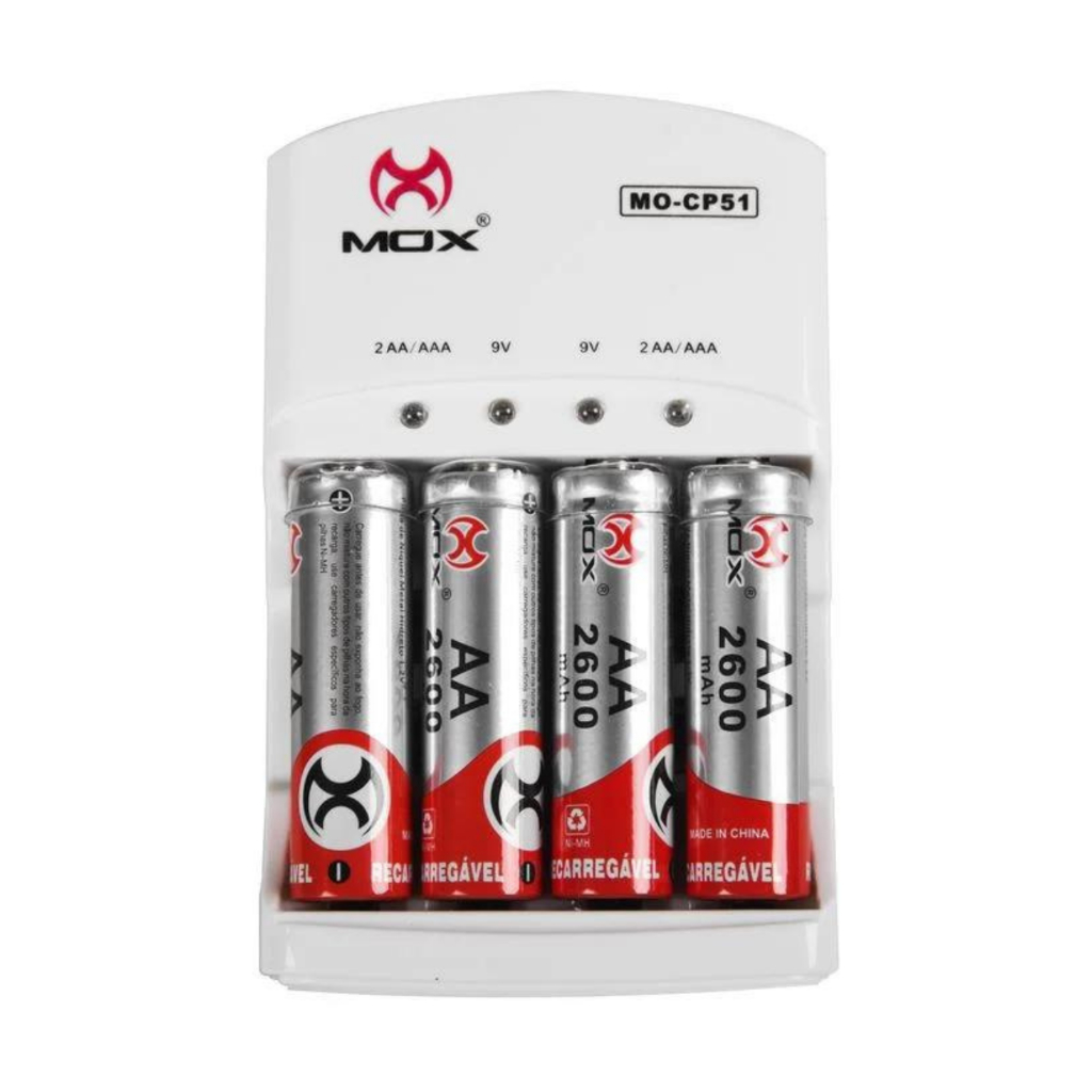 Carregador Super Rápido + 4 Pilhas Recarregável AA 2600mah