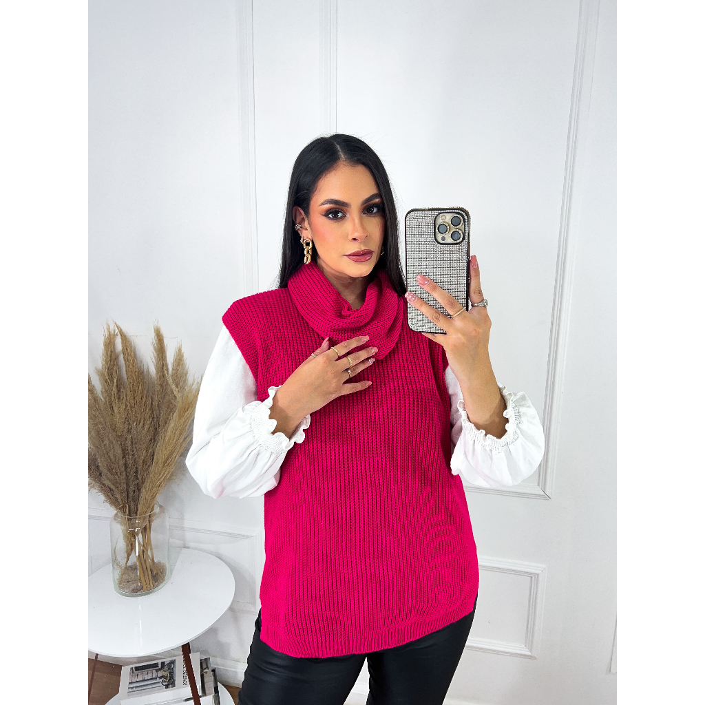 Colete De Tricô/Tricot Gola Boba Feminina Inverno 2026 Max Colete
