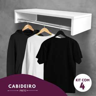 Kit 4 Cabideiro De Parede Arara  De Roupas Com Prateleira Closet Casa