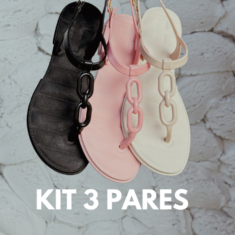 Kit 3 Pares Sandália Corrente Feminina Injetada Em Pvc Barato Várias Cores