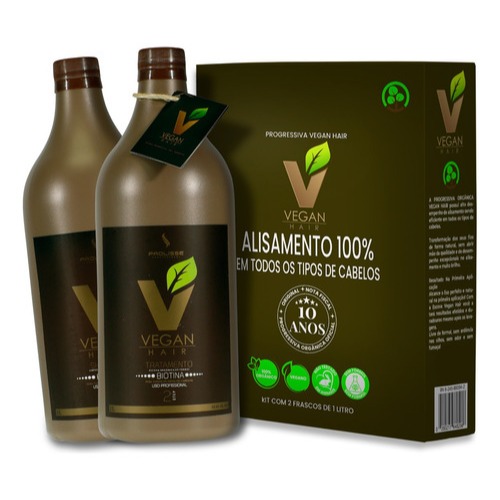 Kit Progressiva Orgânica Vegan Hair Com Biotina e Macadâmia - Sem Formol - 2x1000ml