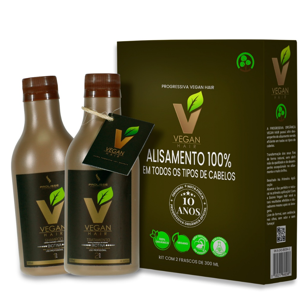 Escova Progressiva 100% Orgânica Sem Formol Vegan Hair kit 2x300ml