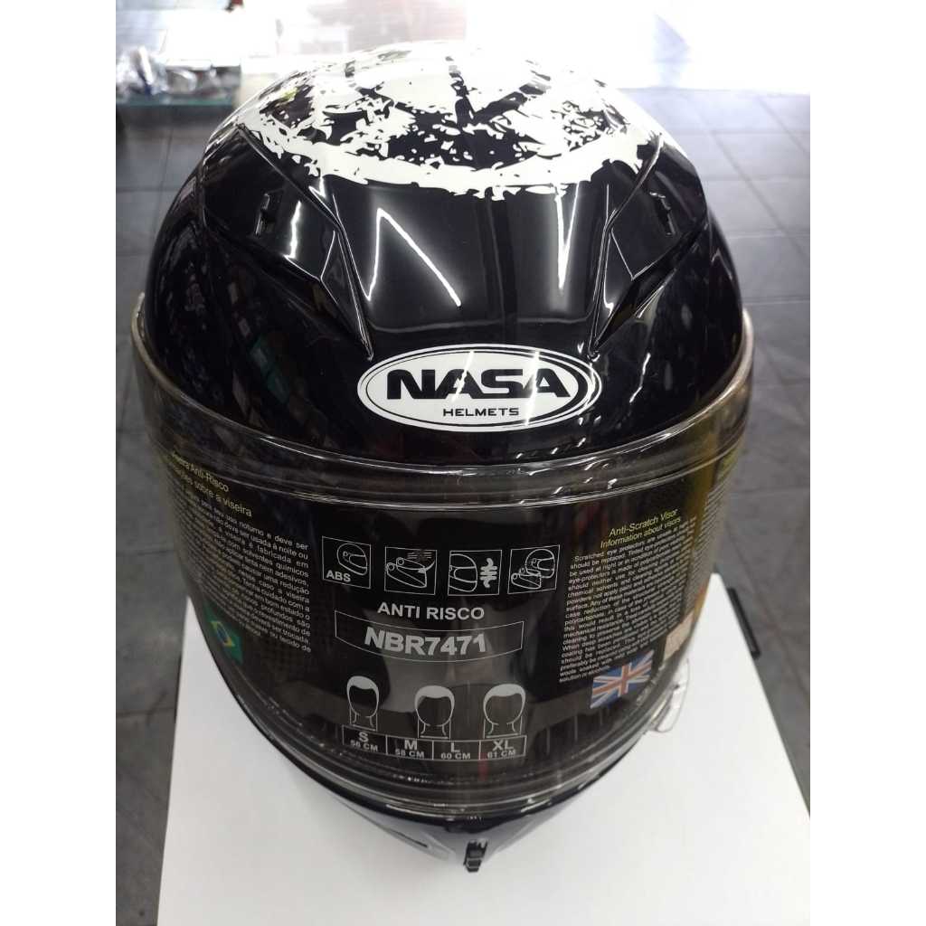 Capacete Nasa NS701 Spirit Preto Branco, Brilhante