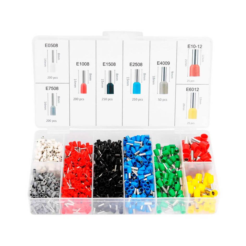 Kit Completo Conector Terminal de Cordão Tubular Ilhós Isolante (Estojo Com 1200 Unidades) Friso de Terminalxx