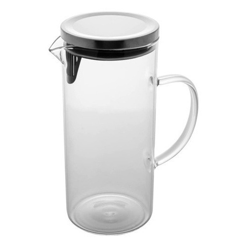 Jarra De Vidro Borosilicato com Tampa prata em inox e alça 1,3 Litros - Wincy