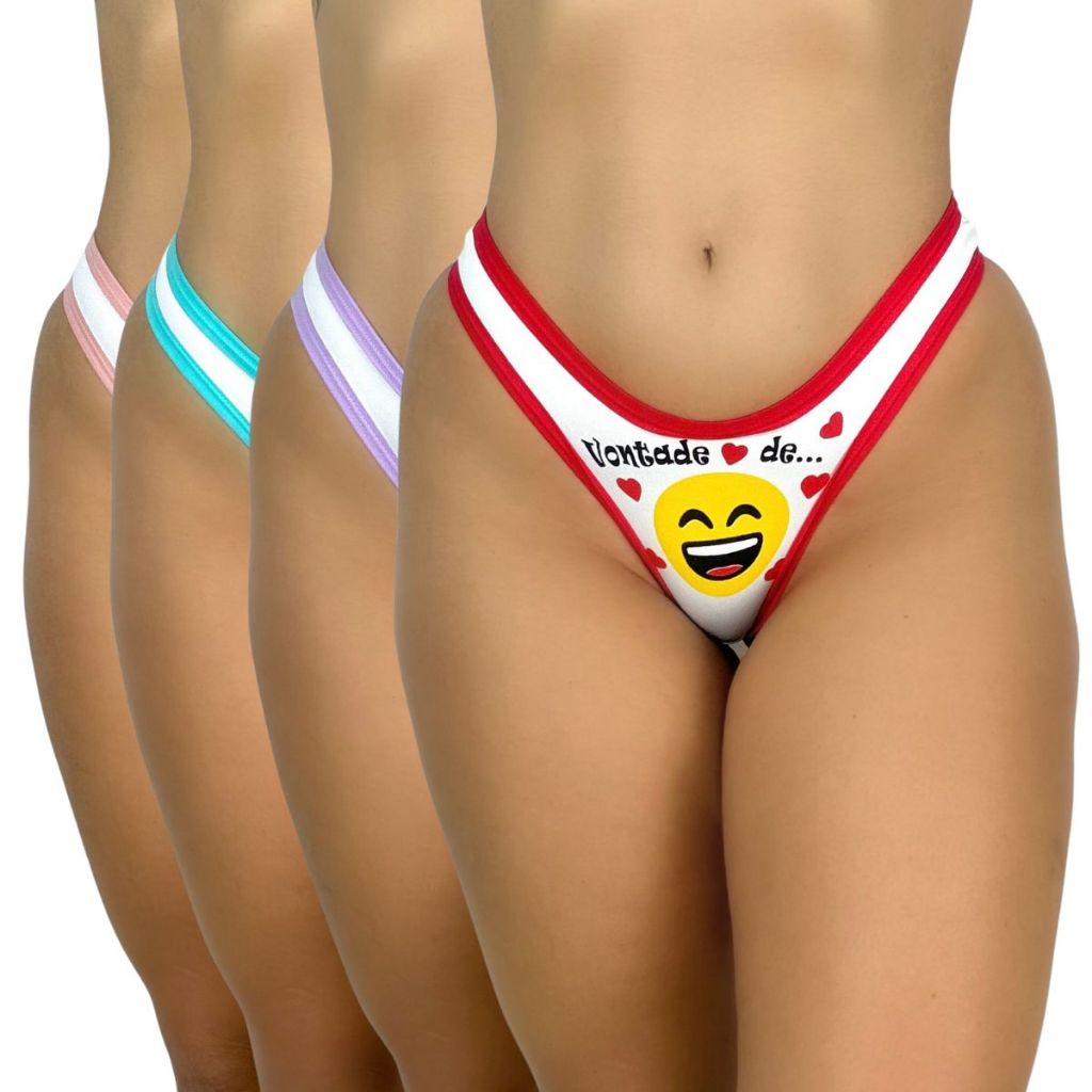 Kit 4 Calcinhas Tanga Frase Lingerie Fio Dental Conforto