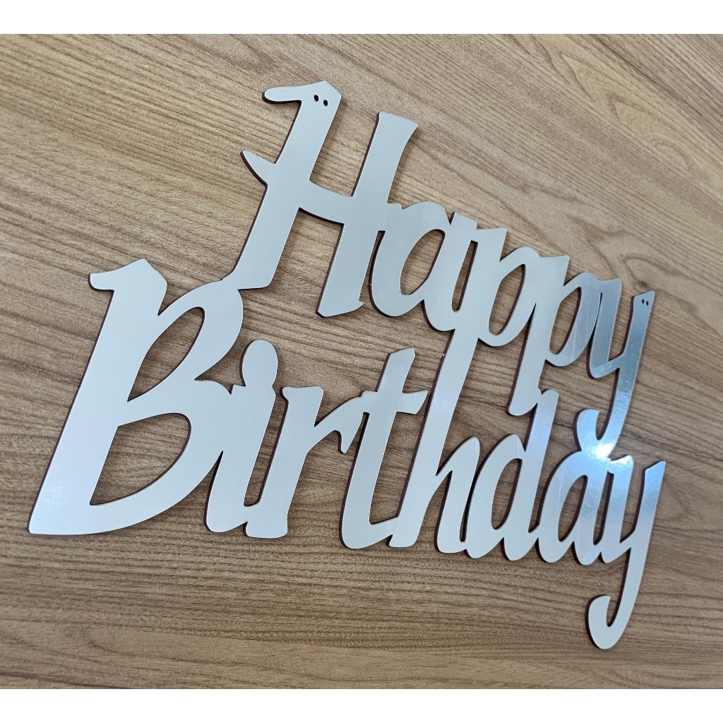 placa plaquinha decoração festa prata ou dourado metálico brilhante p/ painel ou mesa happy birthday em Oferta na Shopee