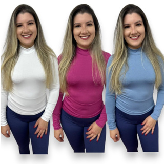 Blusa Cacharrel Feminina Gola Alta Manga Longa Suplex Segunda Pele Romantic em Oferta na Shopee
