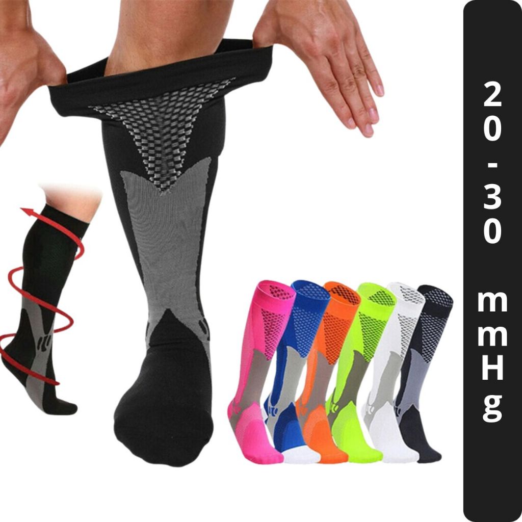 Meia de compressão 20-30 mmhg para circulação corrida futebol anti fadiga tamanho único do 36 ao 40 em Oferta na Shopee