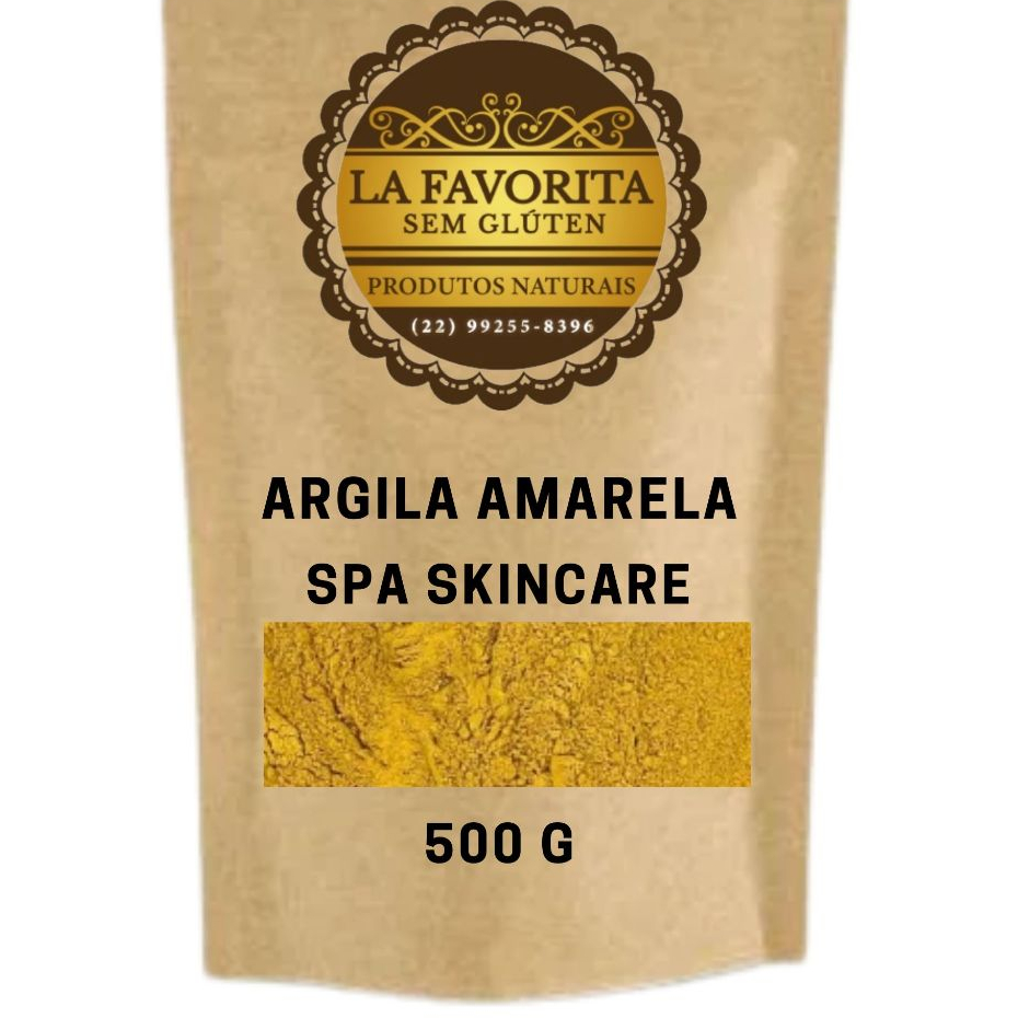 Argila Amarela em pó para máscara facial e couro cabeludo e corpo - 100 G - 200 G - 500 G - La Favorita Sem Glúten em Oferta na Shopee