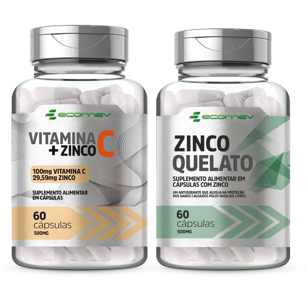 Kit Imuno Vitamina C + Zinco Quelato 500Mg 120 Cáps Concentrado (1 Ao Dia)  Ecomev
