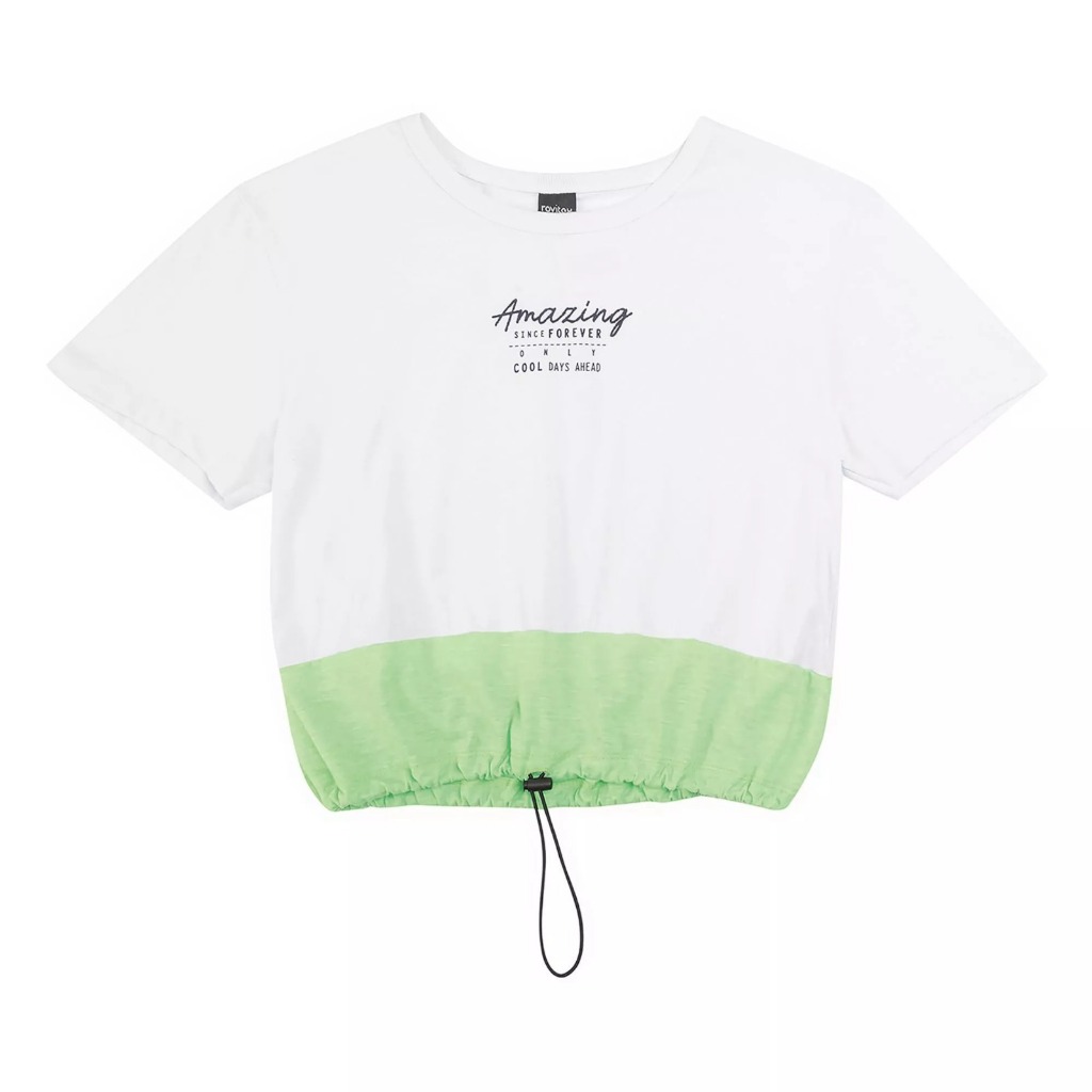 Blusa Juvenil Manga Curta (Off White e Verde Claro) ROVITEX