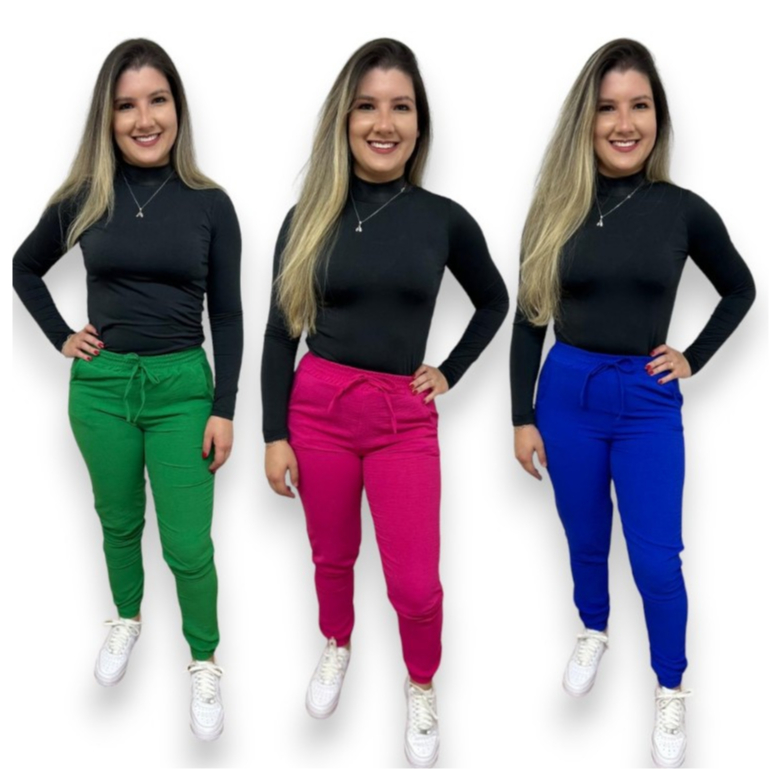 Calça Jogger Feminina Tecido Duna Com Bolsos Moda Blogueira